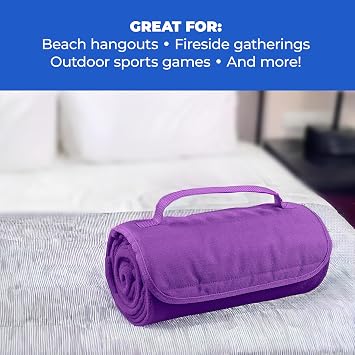 25 Ct of Roll-Up Blankets for Camping, Travel, Outdoors, Beach, Picnics Royal Blue Hook + Loop Closure for Easy Use in Cars & on Airplanes Customizable for Promotions & Events