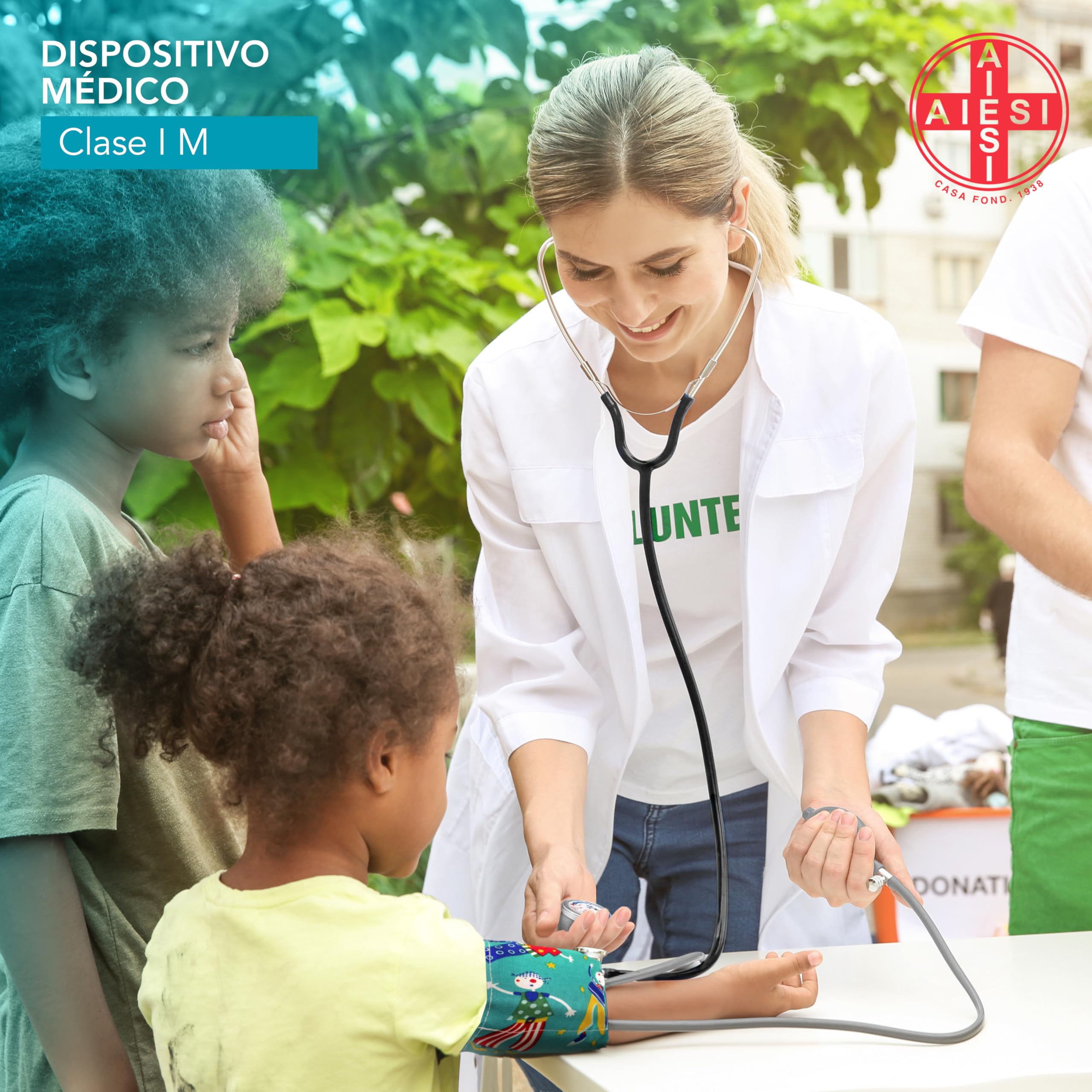 AIESI® Esfigmomanometro Manual Pediatrico Profesional Aneroide Tensiómetro clásico con brazalete de colores para ninos PRECISION A8, Garantía 24 meses