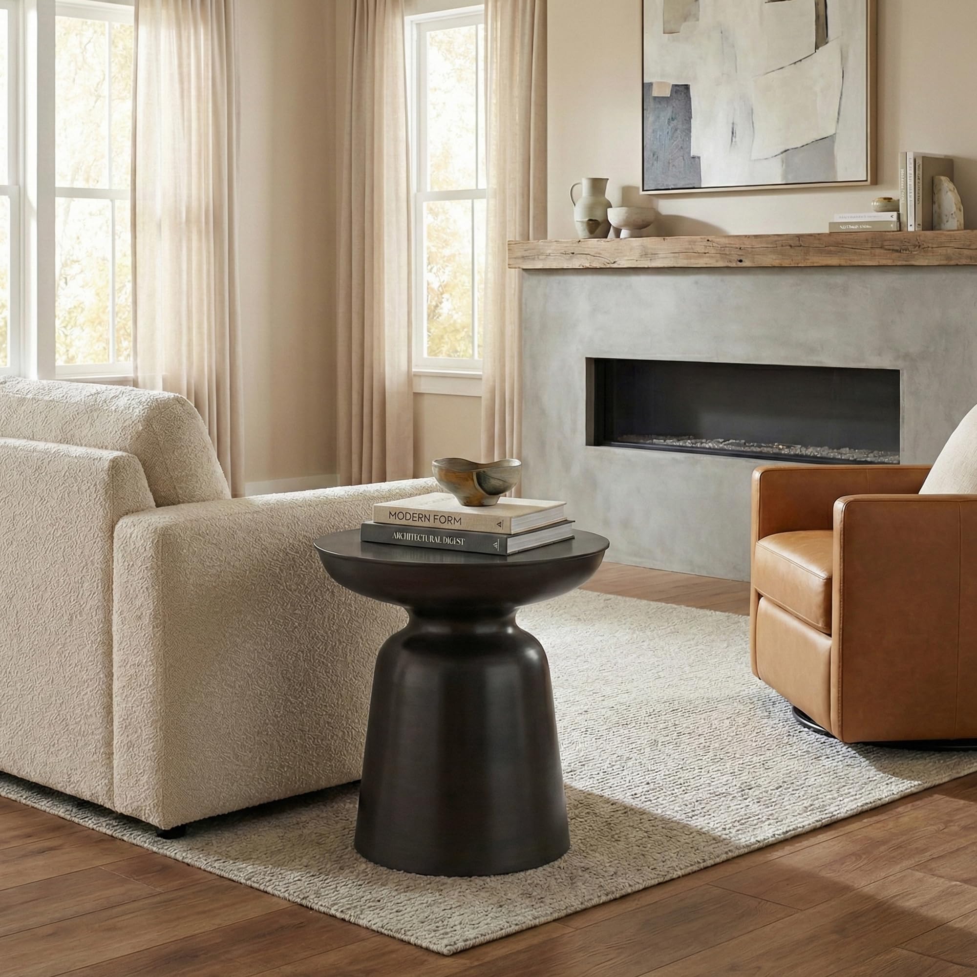 SIMPLIHOME Toby 17" Wide Drum Iron Table in Antique Copper | Industrial solid iron drum table with sculptural design; assembled side table or end table for living room or bedroom.