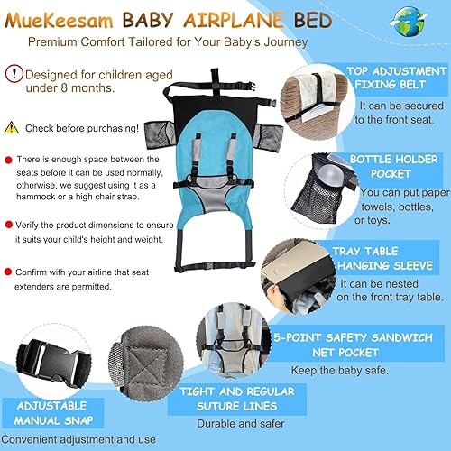Miniatura 3 de Cama de avión para bebé, artículos esenciales de viaje para bebés, extensor de asiento de avión para niños pequeños, extensor de asiento portátil de