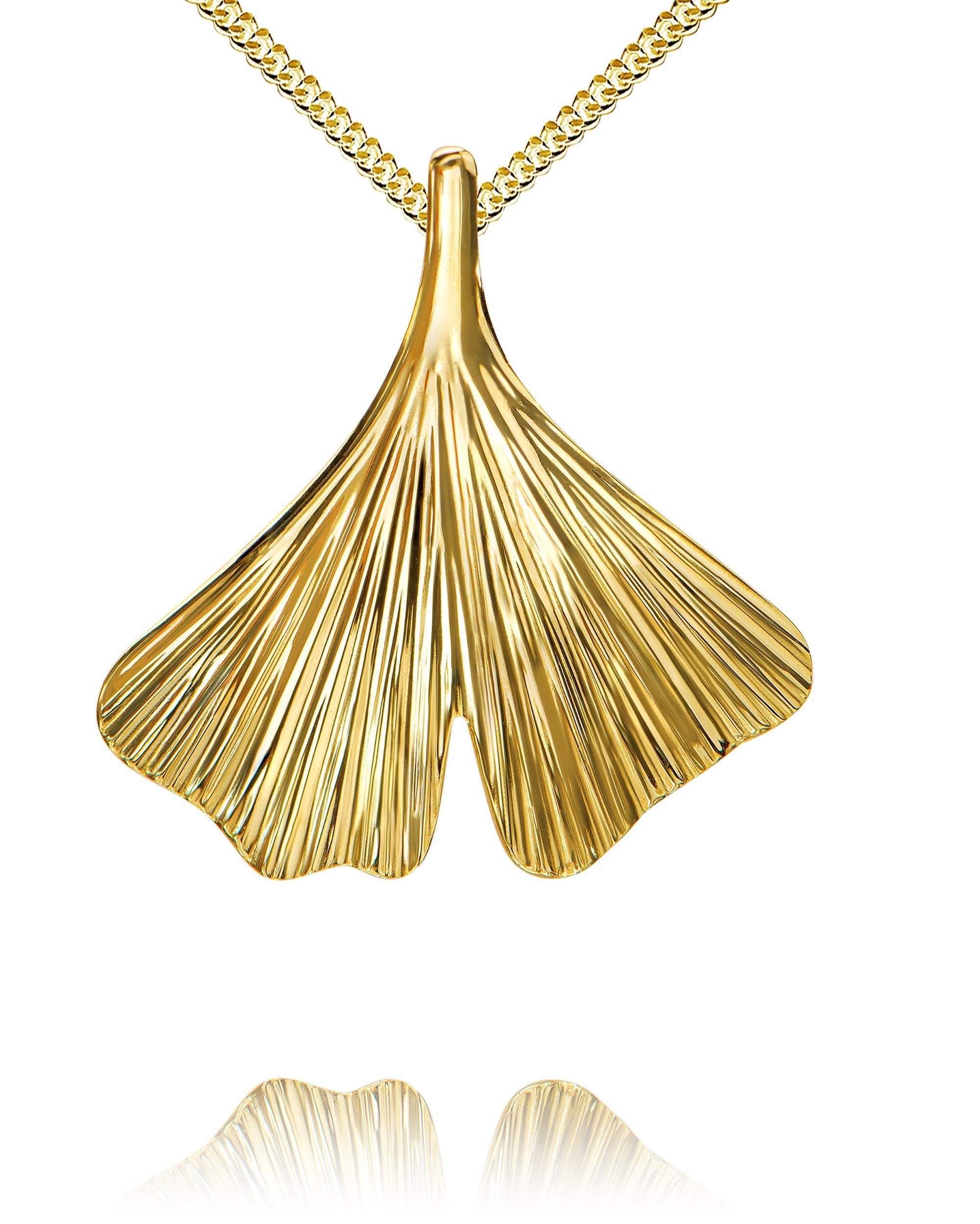 Gold Anhänger 333 Gold 8 Karat 8K mit Ginkgo-Blatt Gold für Damen als Kettenanhänger mit Halskette Länge wählbar.
