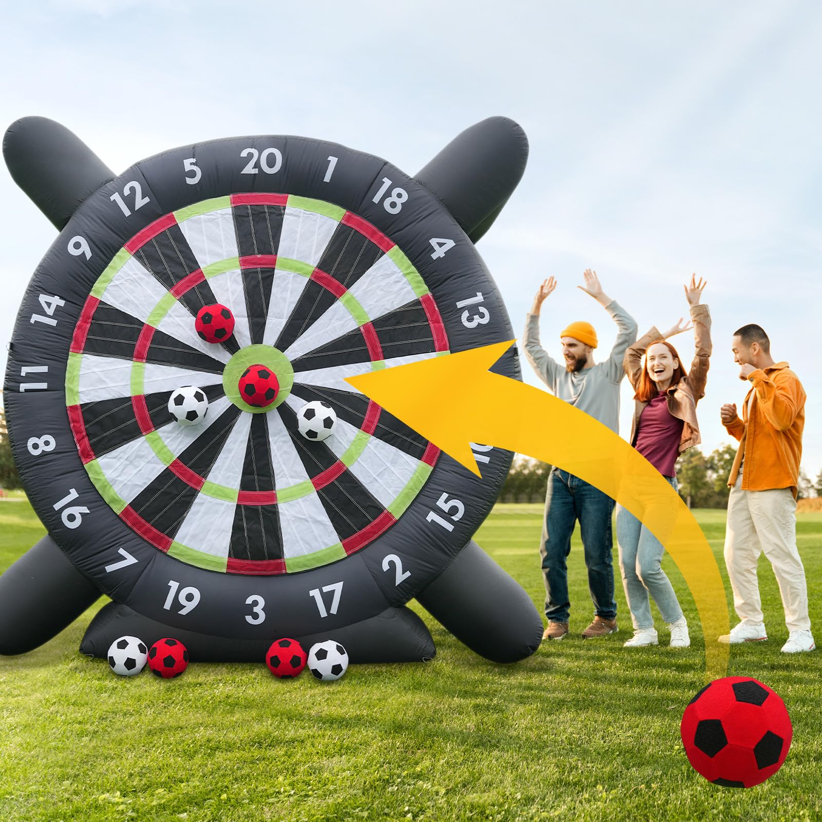 10FT Giant Inflatable Soccer Dart Board Backyard Games - with Buil in Blower, 8 Soccer Balls - Large Kick Football Target Dartboard for Outdoor Yard Lawn Family Adults Kids (Black)