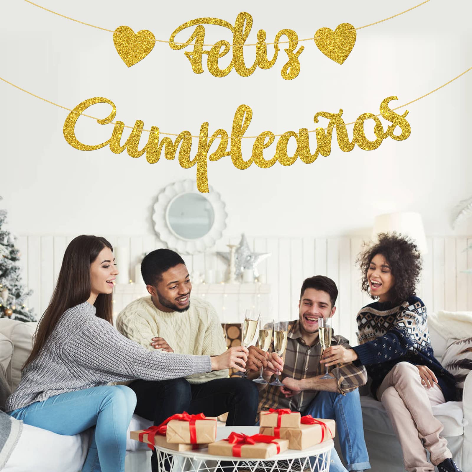 „Feliz Cumpleaños“ Banner – Gold Glitzer, Spanische Geburtstagsdeko Für Partys