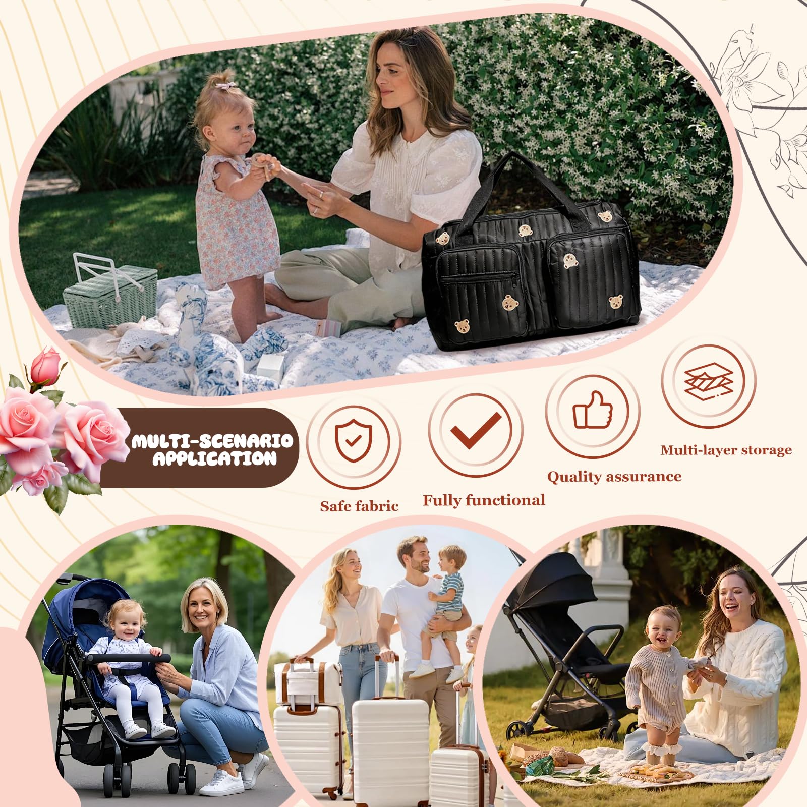 YOUYIKE Bolsa de Pañales de Viaje, Bolso para el Hospital, Bolsos de Fin de Semana para Mujer, Portátil y Ligero para Viajes, Camping, Hogar, Compras, Hospital
