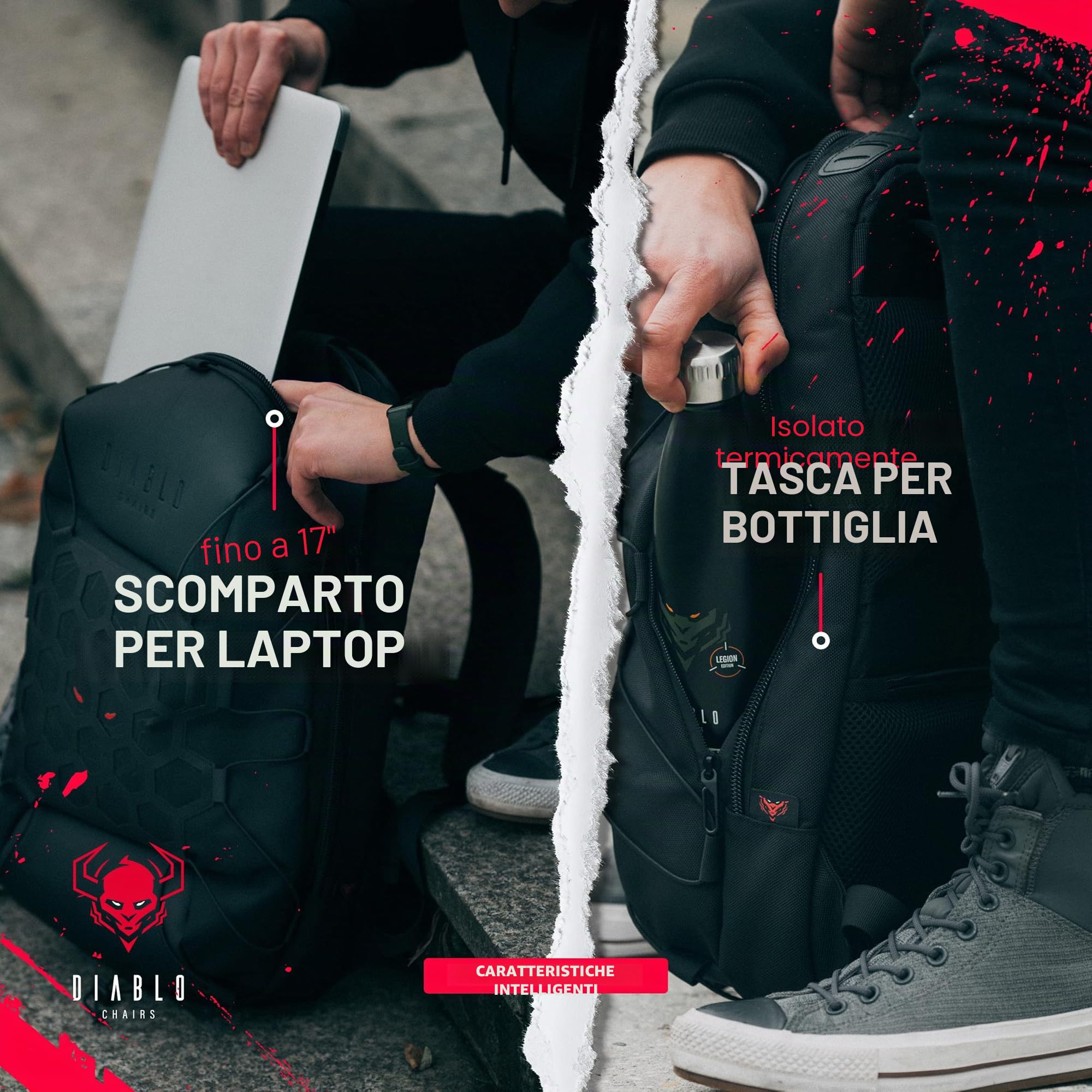 DIABLO Zaino Scolastico da Escursionismo Per Laptop Notebook Impermeabile Cerniera con chiusura a combinazione Porta di ricarica USB Numerosi scomparti Multifunzionale (Nero)
