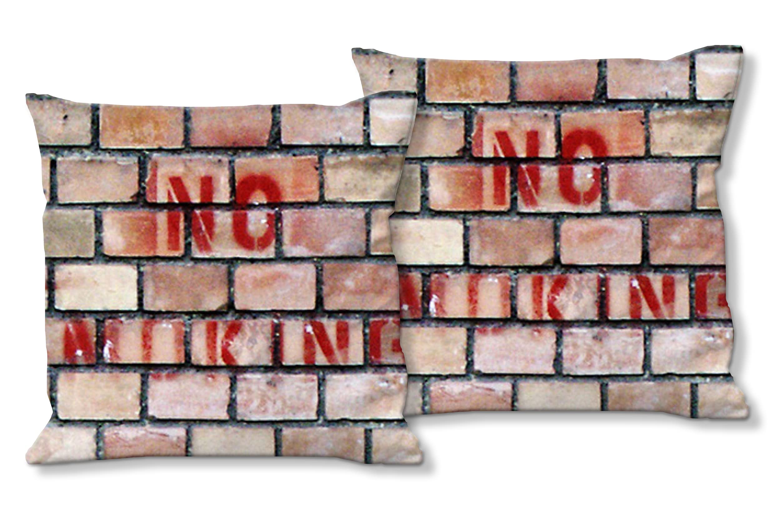 No Smoking - Foto-Kissen-Hülle Set (2 STK.) 40 x 40 cm | Kissen-Bezüge - passend zu Wandbild - Deko-Kissen - Wand Ziegel Graffiti Schrift
