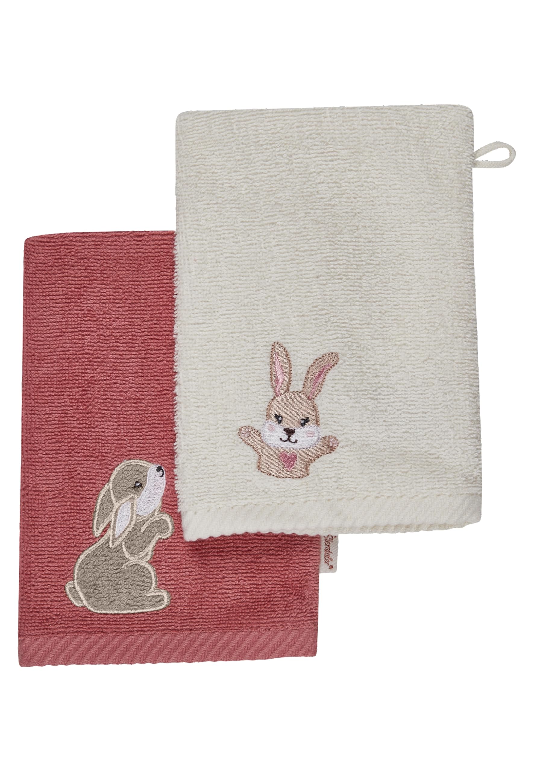 Sterntaler Waschlappen 2er Pack Hase Hanni – Baby Waschlappen aus saugfähiger Baumwolle, weich & hautfreundlich – Kinder Waschlappen mit schönen Webkanten und süßer Stickerei, perlrosa