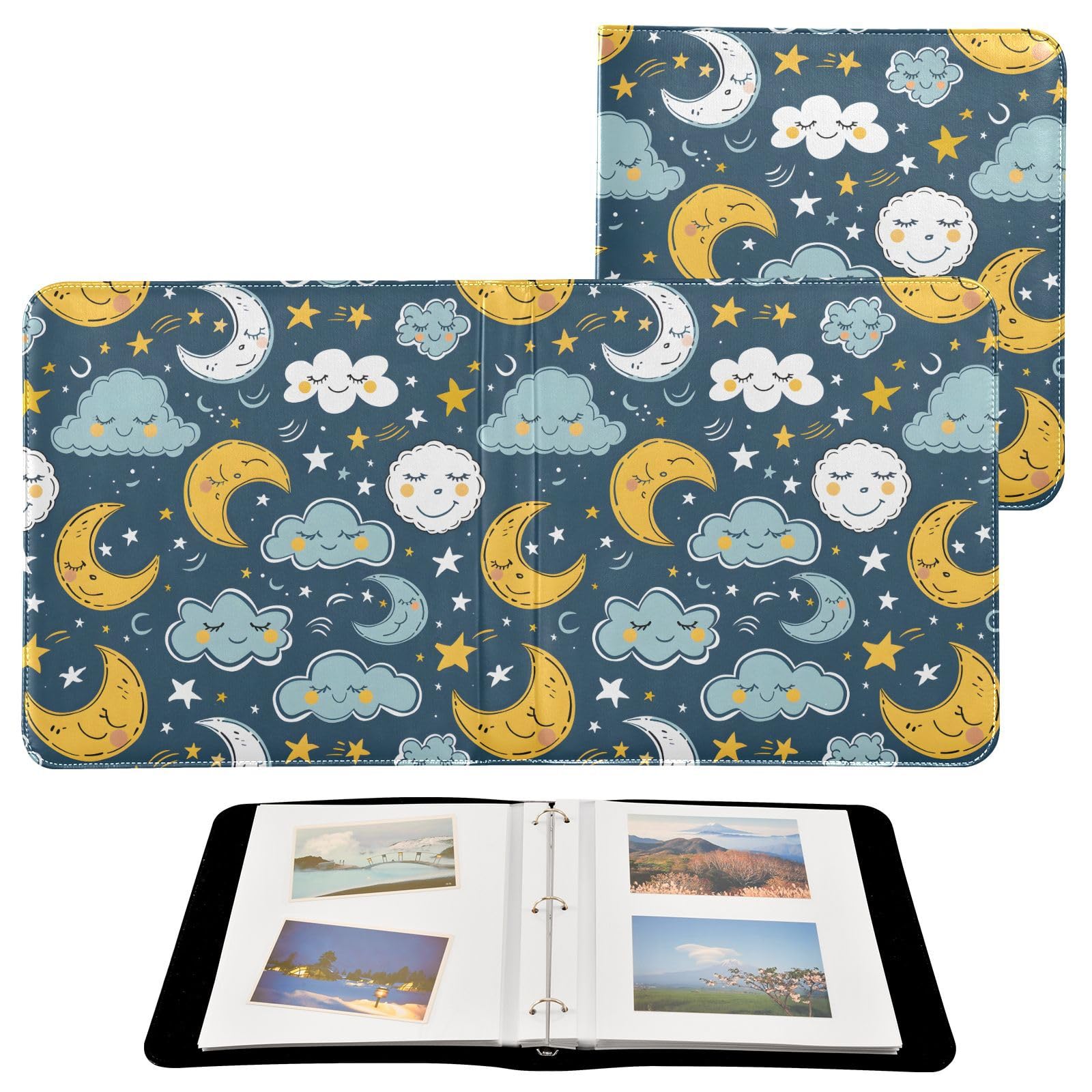 JIPONI Moon Movement Stars Large Photo Album, DIY Leather Cover Scrapbook Albums for 4x6 5x7 6x8 Pictures, Self Adhesive Memory Book for Wedding, Baby, Family