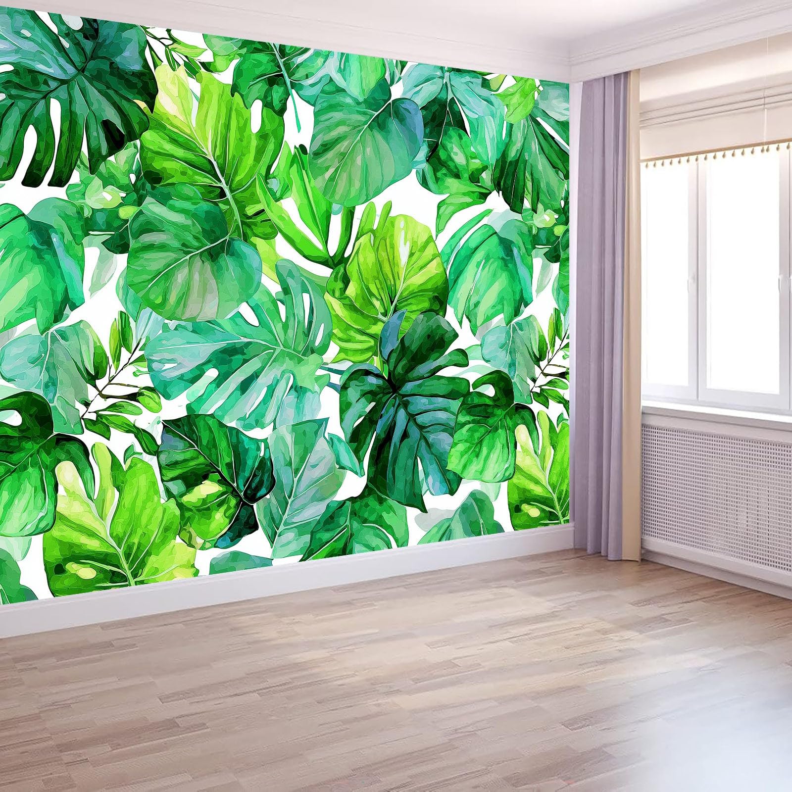 Générique Panoramiczna tapeta 3D tropikalna roślina dżungla monstera zielona 200 x 140 cm, tapeta z włókniny - fresk ścienny do salonu, sypialni i biura, dekoracja ścienna druk HD