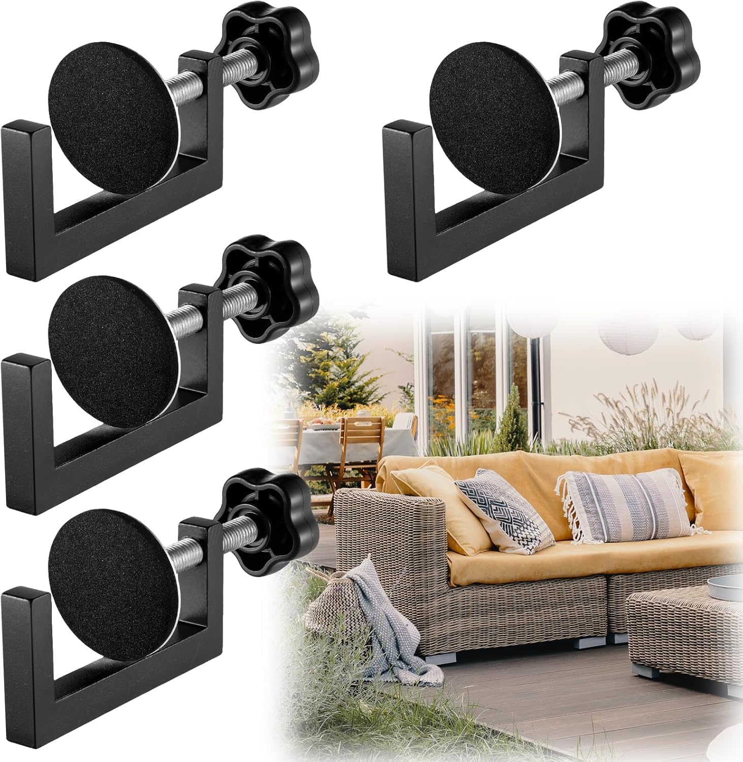 NALACAL 4 Pcs Adjustable Sectional Couch Connectors, Outdoor Patio Furniture Clips for Rattan and Wicker โ Durable Fasteners to Keep Sectional Sofa Modules Together