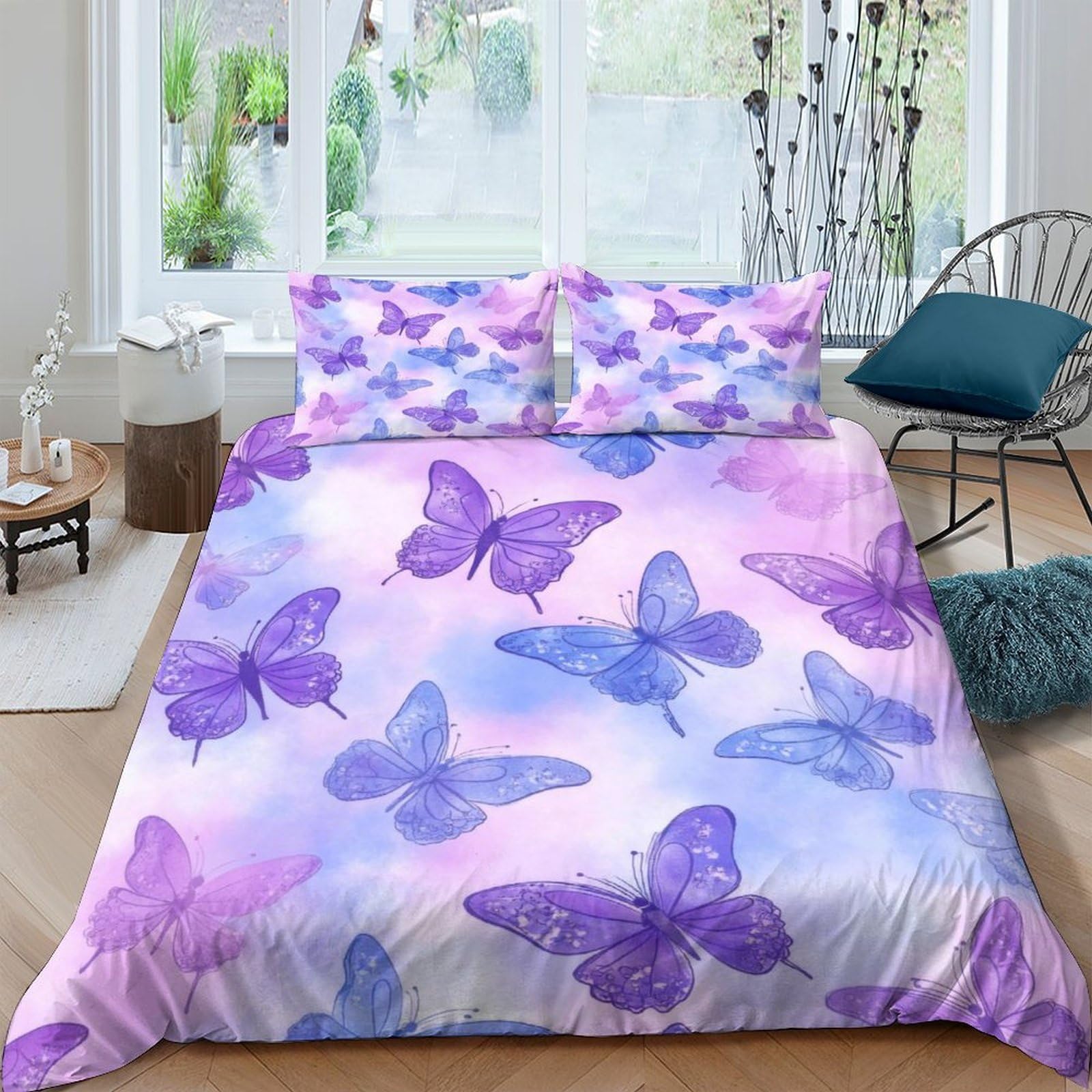 Ctjqhvkz Style-10 3D Printed Purple Butterfly Fitted Sheet Microfiber Soft Bedroom Decor Blue Butterfly Mattress Cover For Adults Teens Single（135X200cm）