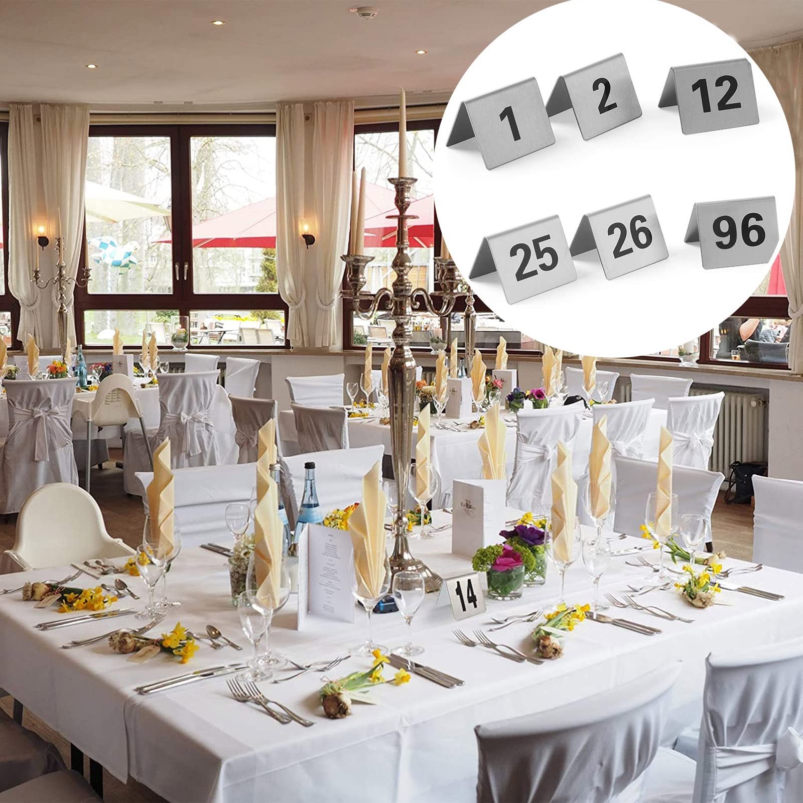 Tischnummern für Hochzeiten – Tischnummernschilder aus Edelstahl, Teller – für Restaurant, Café, Barrant, Café, Bar, Platzmarkierung, Tischkarten, Teller, Digitale Tischkarte 1–50 oder 1–100