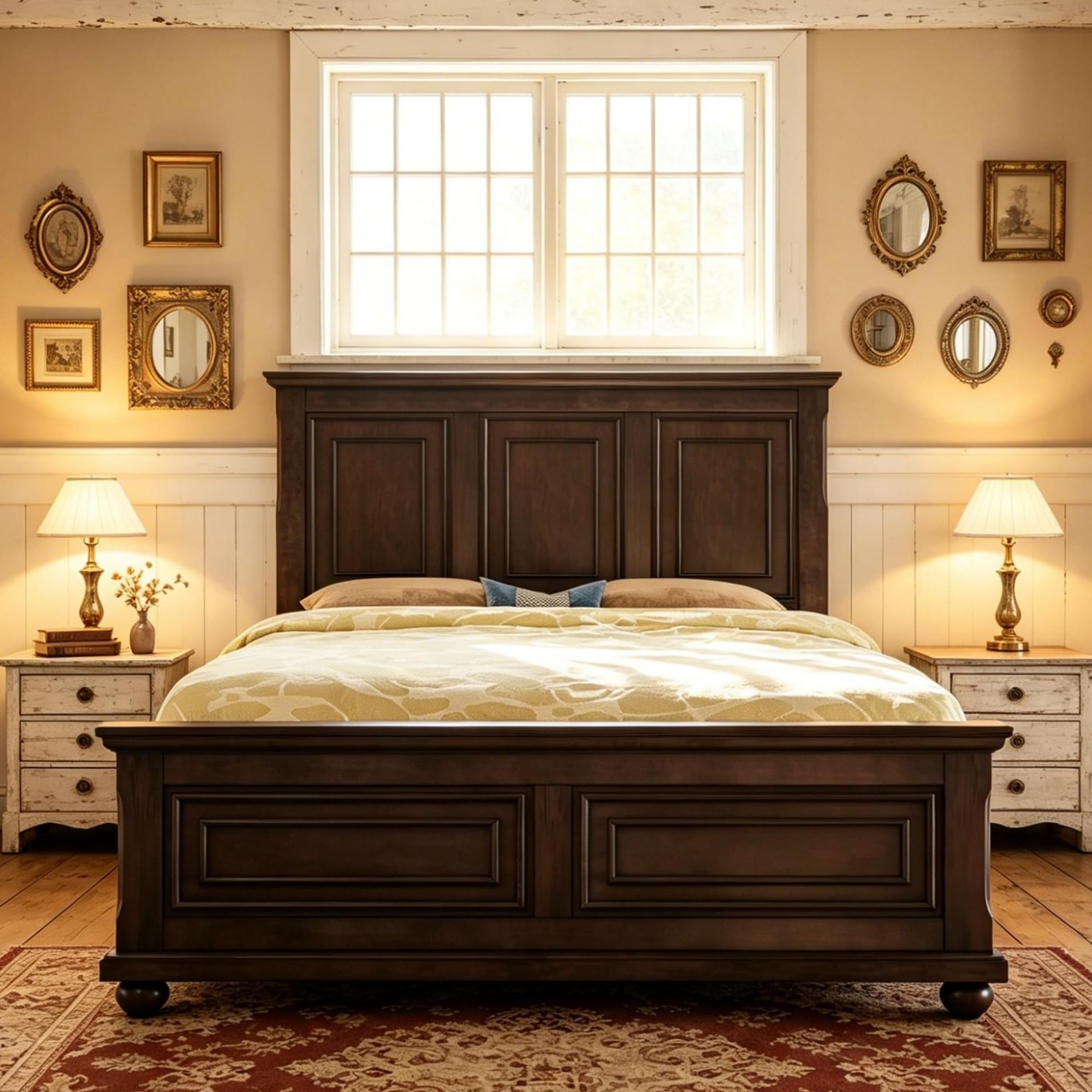 RuiSiSi Mid Century Modern King Bed Frame with Tall Headboard and Footboard
