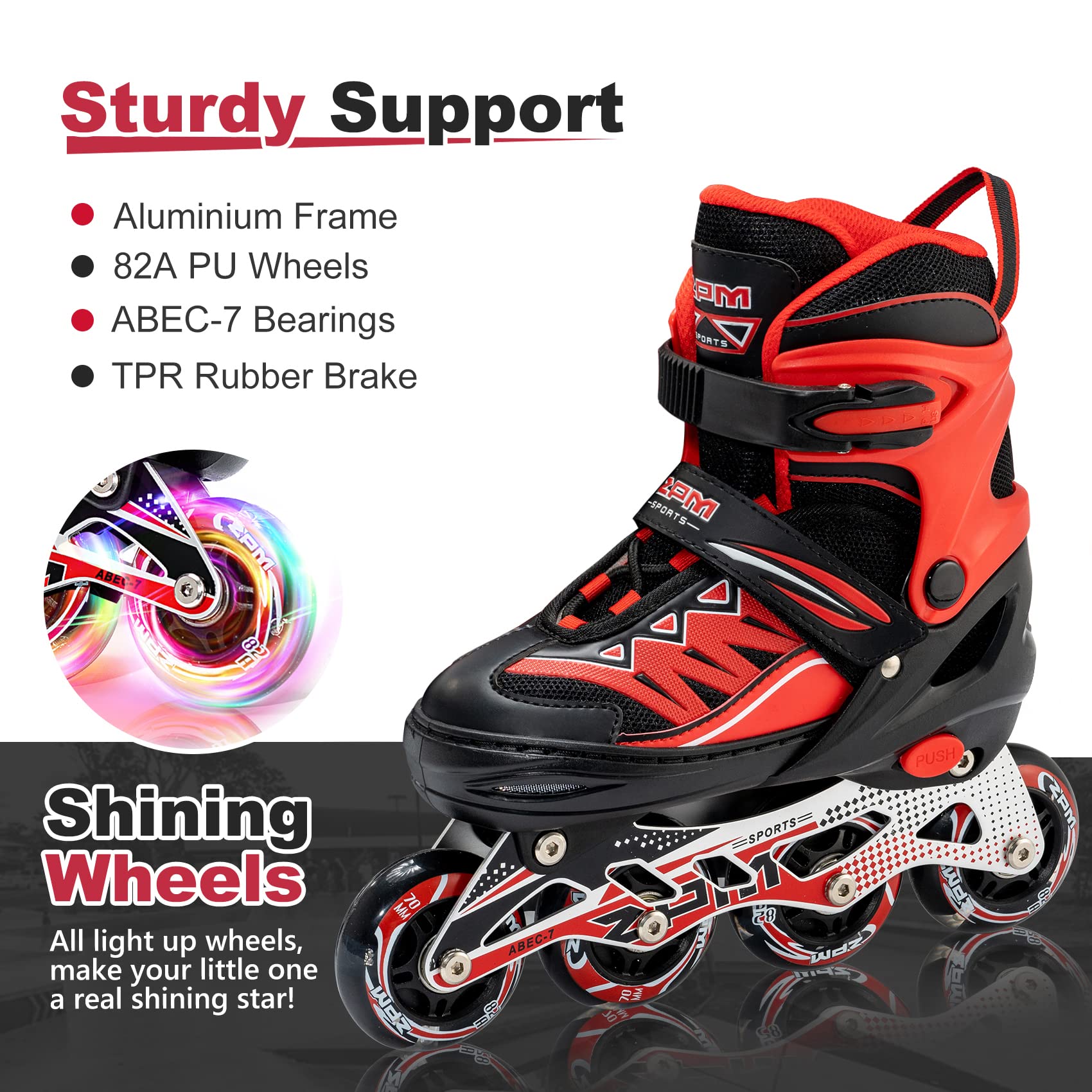 2pm Sports Cytia Purple Girls Adjustable Illuminating Inline Skates with Light Up Wheels, Cute Flashing Roller Blades for Kids (Purple, S-Small Kid(EU 28-31