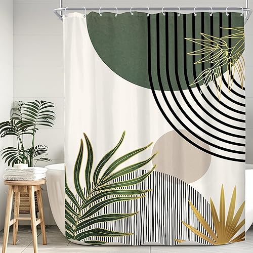 Miniatura 55 de KOMLLEX Cortina de ducha bohemia naranja de mediados de siglo para decoración de baño, 48 pulgadas de ancho x 72 pulgadas de alto, abstracto,