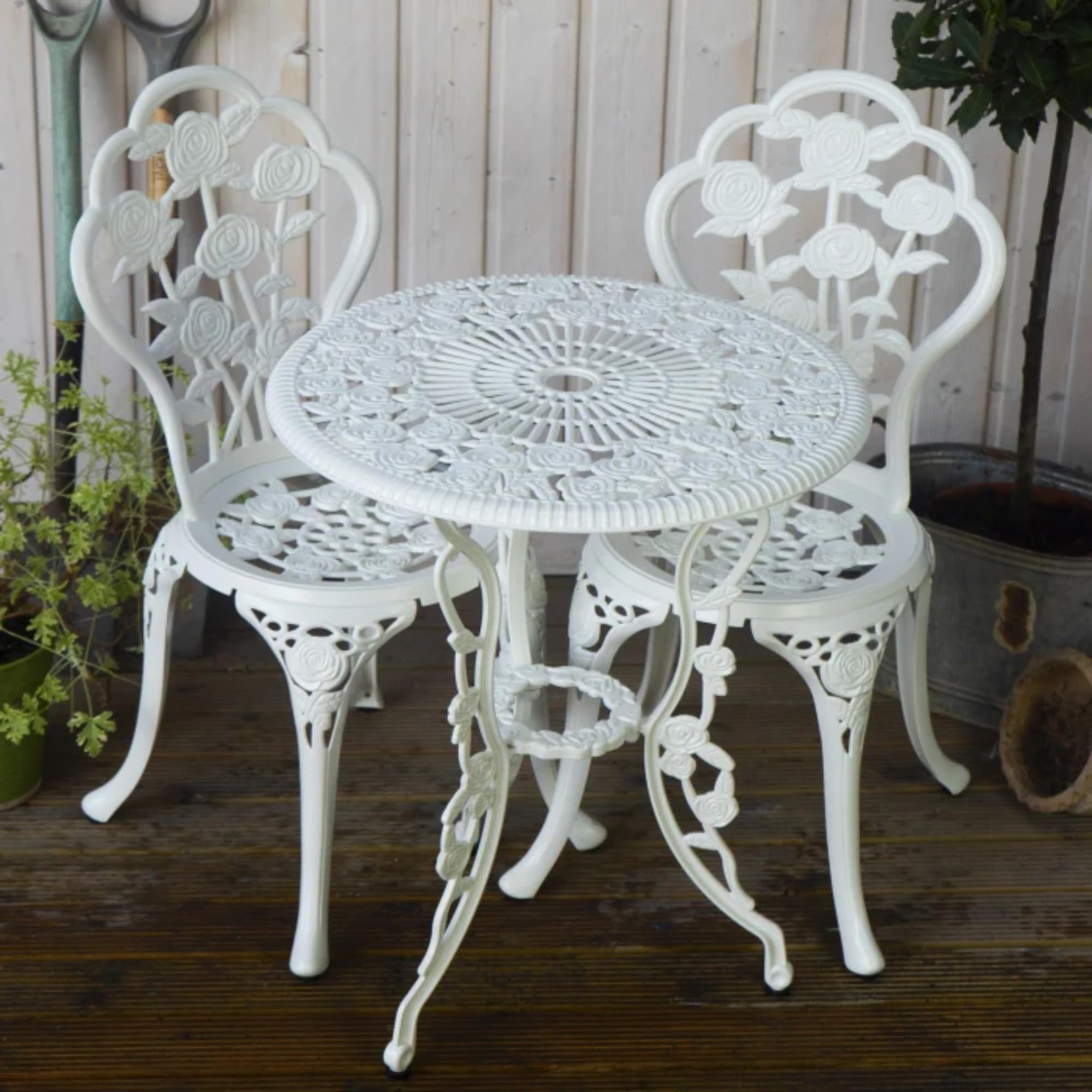 Lazy Susan London Rose Ensemble de Meubles de Jardin Rond 2 Places 60 cm Aluminium résistant aux intempéries Finition Blanche