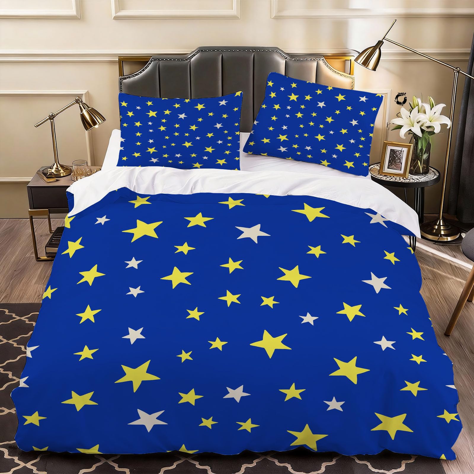3D Geometric Pentagram Duvet Cover Cartoon Bedding Double Bed Set, Soft Microfiber Comforter Cover Printed with Zipper Closure Quilt Coverr 200x200 cm and 2 Pillowcases