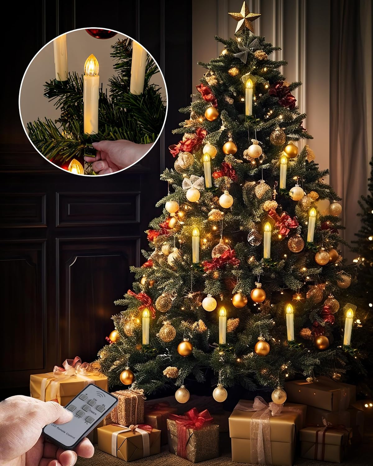 Homemory 10 PCS LED Window Candles with Remote Timer, Battery Operated Flameless Taper Christmas Candles Light with Clips/Suction Cups, Flickering Warm White Light, Dia 0.7''x H 4''