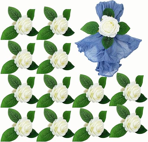 Servilleteros de flores para decoración de mesa de comedor, 12 servilleteros florales para decoración de mesa de comedor, servilleteros florales