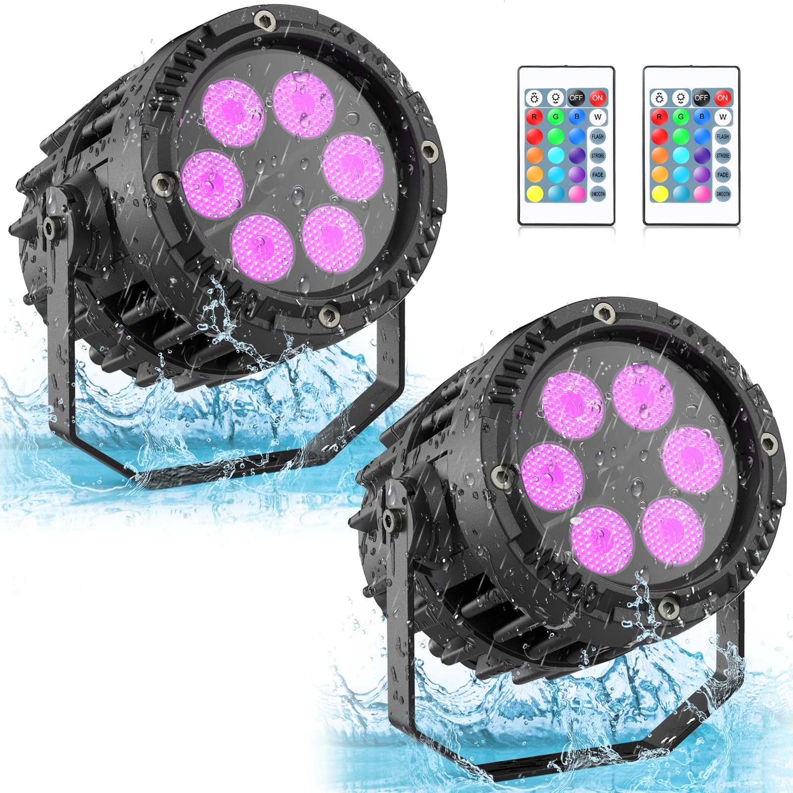 2PCS 6 x 3W IP67 Impermeabile LED Par, RGBW 4 in 1 LED Luce Palco con Telecomando Luci da Discoteca Festa, per Prestazione all'Aperto, Prati, Feste, Bar, Palchi, Spettacoli di Festival