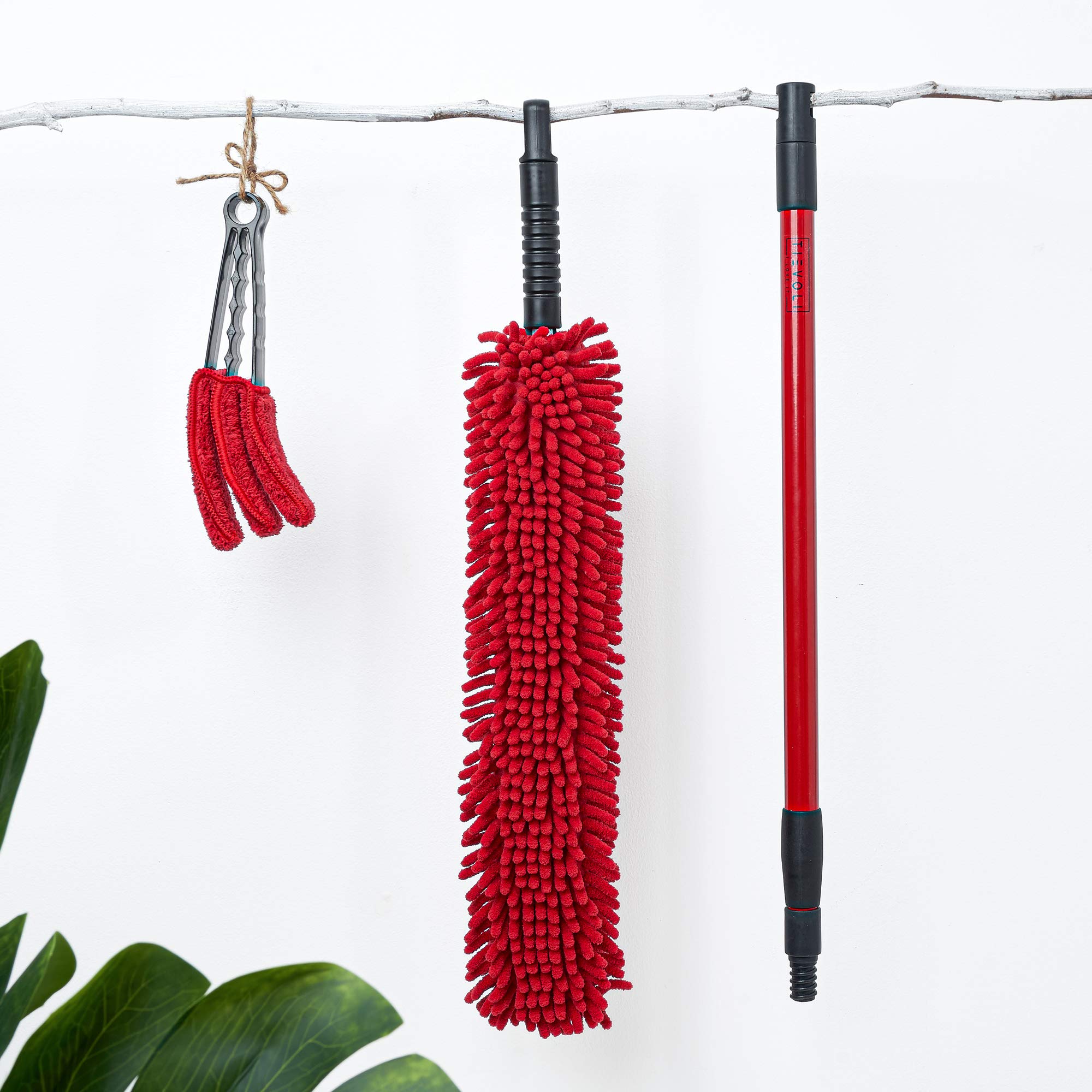 TIEVOLI Microfibre Feather Duster Extendable Handle Fluffy Feather