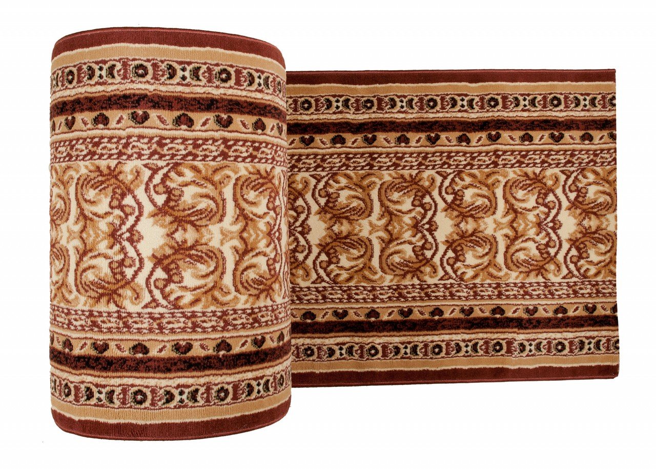 TAPISO Atlas chodnik na metry, krótkie runo, do kuchni, salonu, klasyczny, kwiatowy, paski, brązowy, beżowy, Ökotex 120 x 700 cm