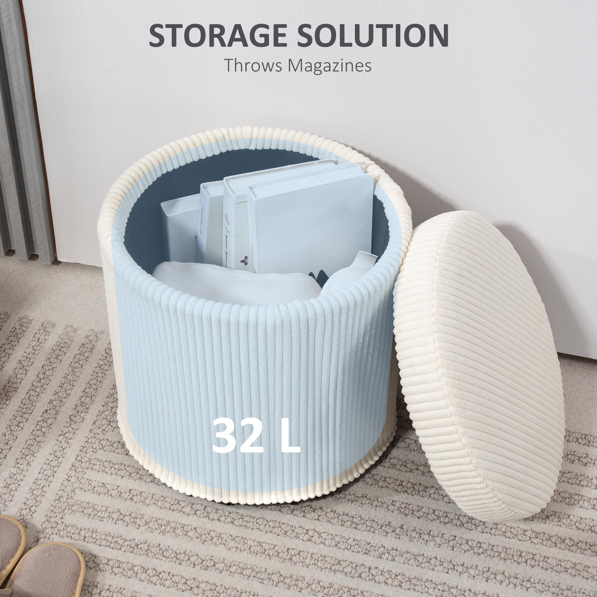 HOMCOM Pouf Rond 40cm en Velours avec Couvercle Pédestal Beige