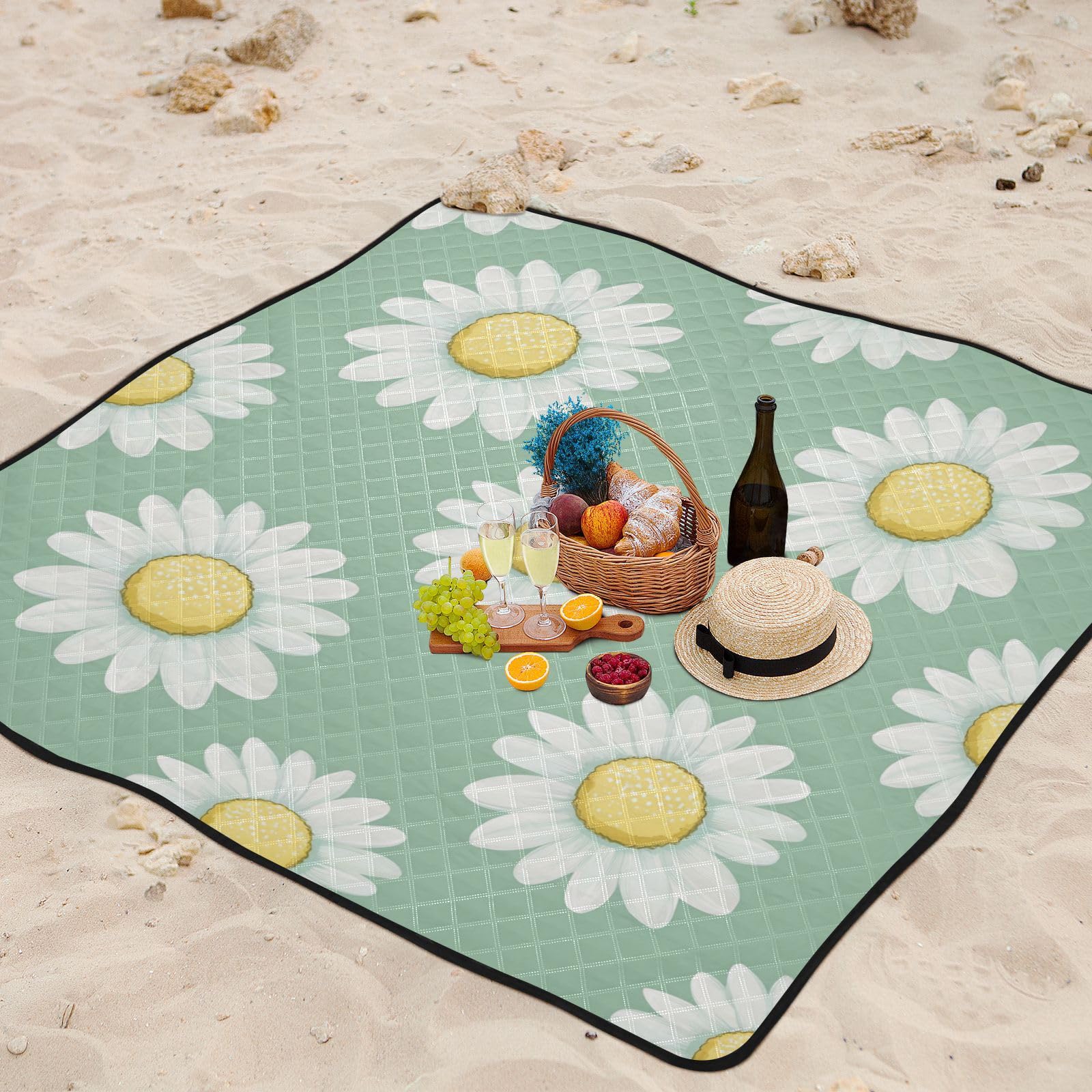 Biały Daisy Packable BlanketSoftOutdoorCamping Matfor Ground