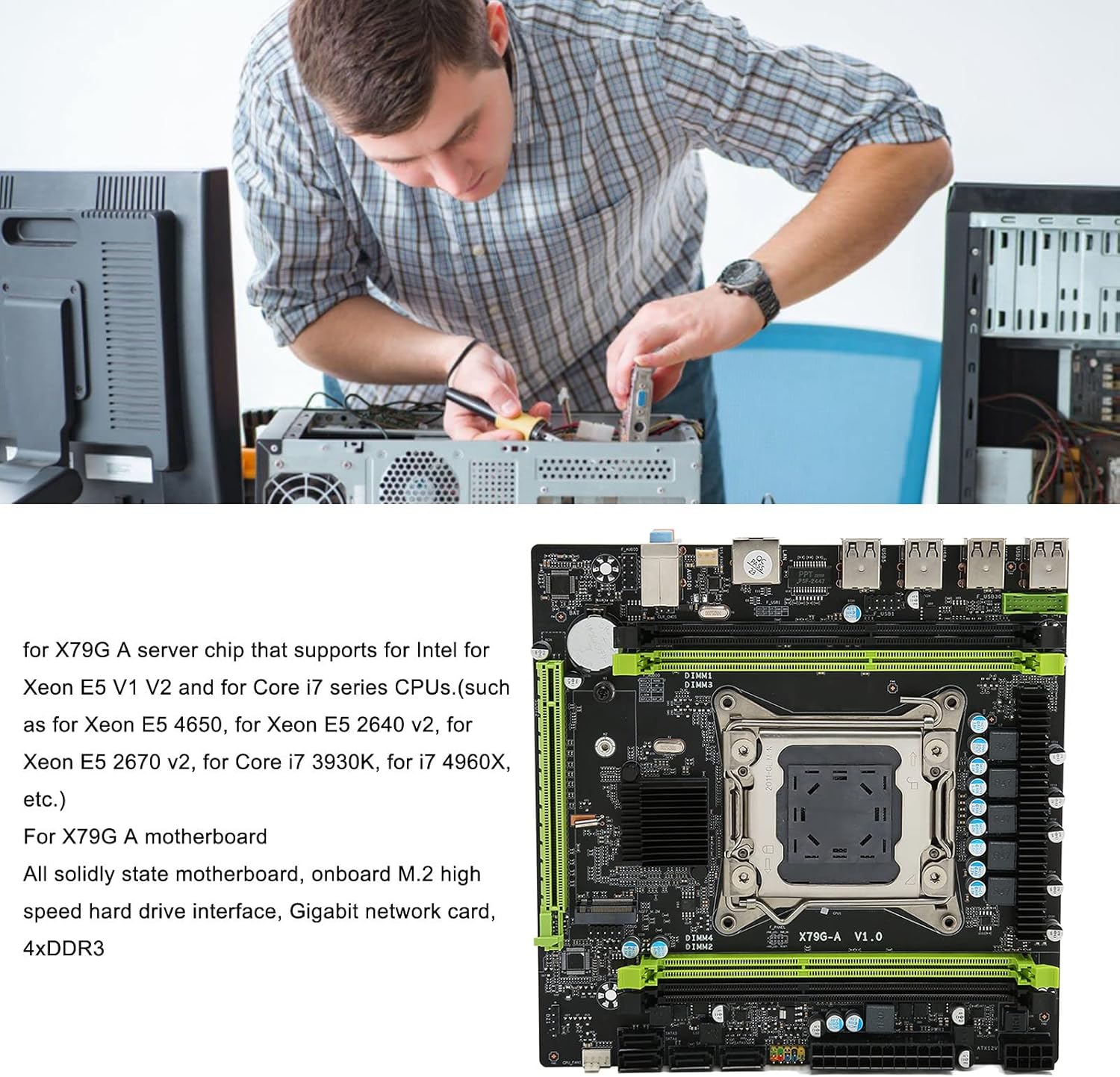 A person installing a component into a computer motherboard, demonstrating the assembly process.