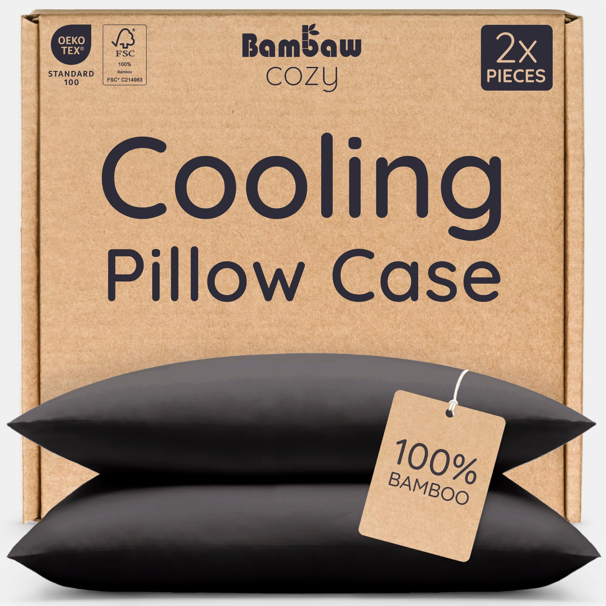 Bambaw 50x75 Bamboo Pillow Cases, 2 Pack, Breathable & Temperature Balancing Pillowcases, 100% Bamboo Pillowcase Dustmite Proof, Envelope Closure, Anti Allergy Pillow Cases 2 Pack 50x75 cm (Black)