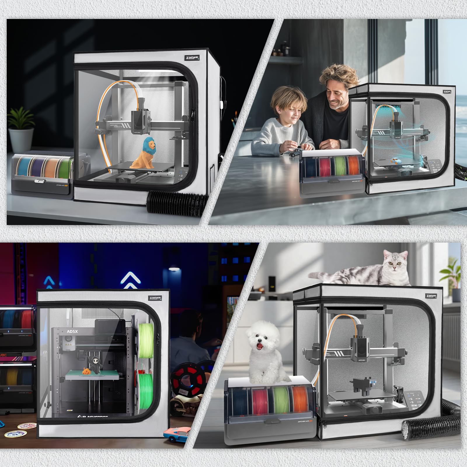 Aggiornamento Custodia per Stampante 3D con Kit Ventilazione Compatible with Anycubic Kobra 3/3 V2 Combo/Flashforge AD5X, Luce LED, Temperatura Costante Copertura per Stampante 3D-580 * 650 * 650mm