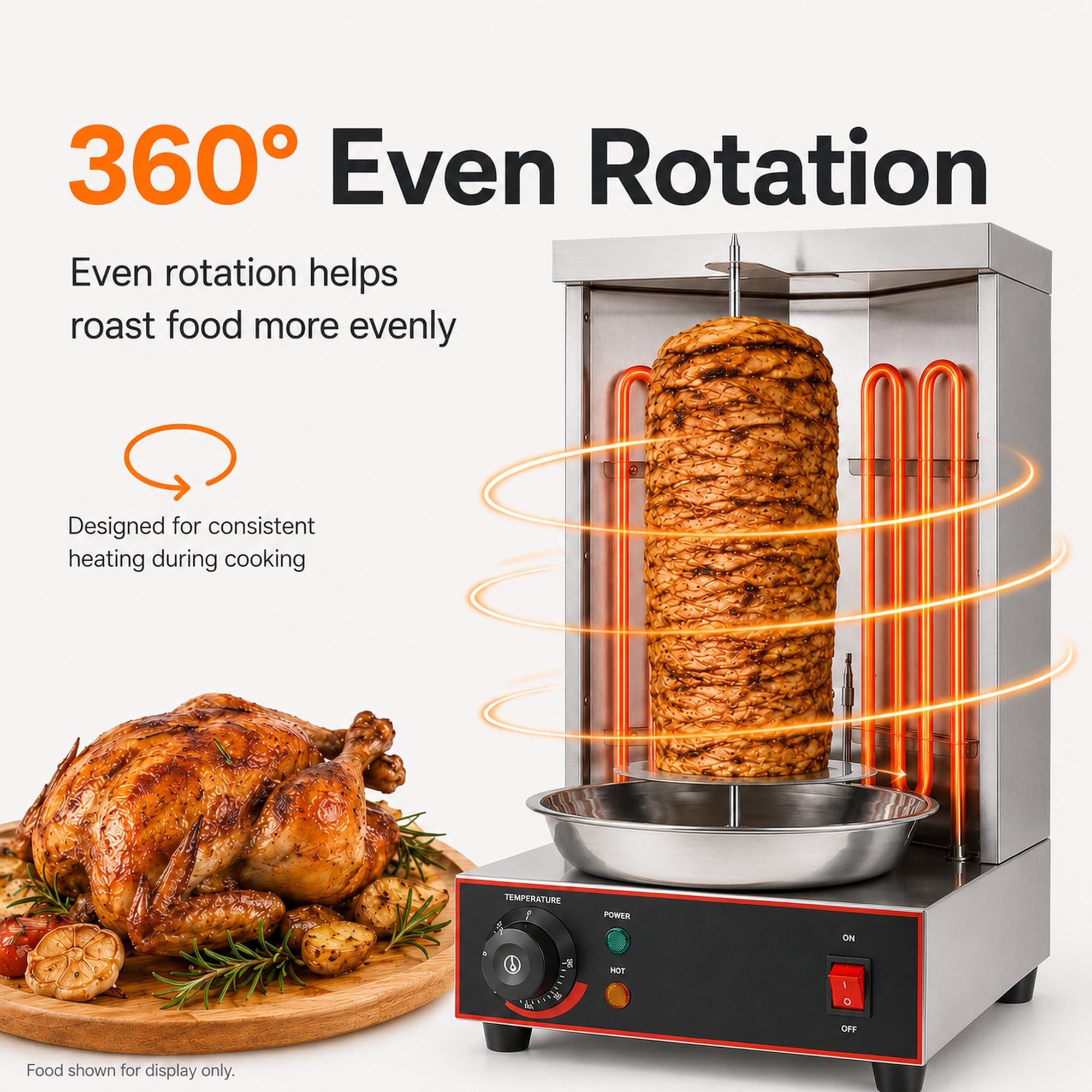 Machine à Shawarma éLectrique Professionnelle, Four RôTissoire Vertical en Acier Inoxydable 2400 W, RéGlage De La TempéRature : 50-300 °C, pour Restaurants