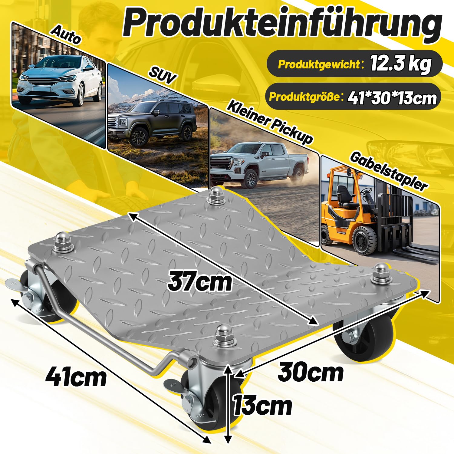 4 Stück Rangierhilfen für Wohnmobile Auto Rangierhilfe Wagenheber mit Doppellagernden Lenkrollen Metal Rangierheber Set für PKWs Autos LKWs, 500 kg pro Plattform