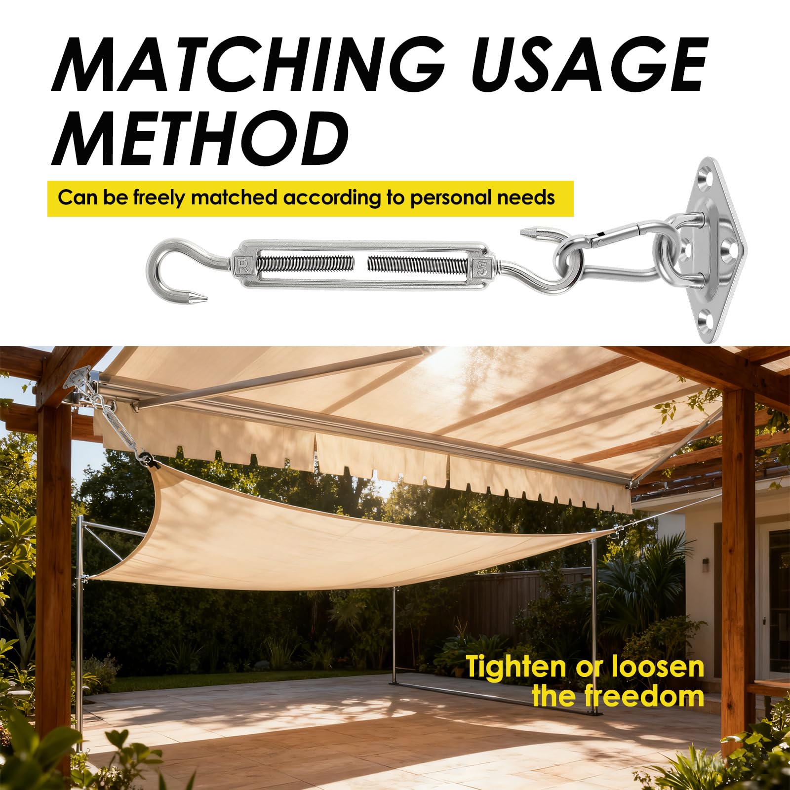 Kit de 80 piezas de accesorios para toldo, acero inoxidable 304 con tensores de 6 pulgadas para instalación de toldo rectangular triangular, resistente al aire libre, patio, jardín, pérgola, patio