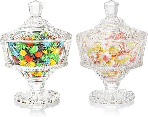 Miniatura 7 de Frcctre Paquete de 2 platos de cristal para dulces con tapa, cuenco de cristal de 15 onzas para galletas, tarro decorativo de boticario para