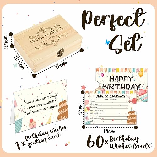Miniatura 5 de 60 tarjetas de deseos de cumpleaños, caja de consejos para libros de invitados para fiestas, consejos y deseos para juegos, para 16, 18, 30, 40, 50,