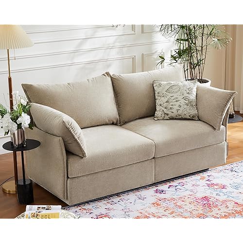 ABCASA Oversized Loveseat Sofa, Modern Modular Sectional Couch Beige Fluffy Chenille Mid Century 2-Seat 24.5" Deep Seat for Apartment, Living Room, Bedroom