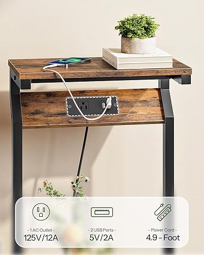 Miniatura 4 de Mesa auxiliar estrecha con estación de carga, mesa auxiliar en forma de C de 2 niveles, mesa de sofá de 27 pulgadas para espacios pequeños, mesa de