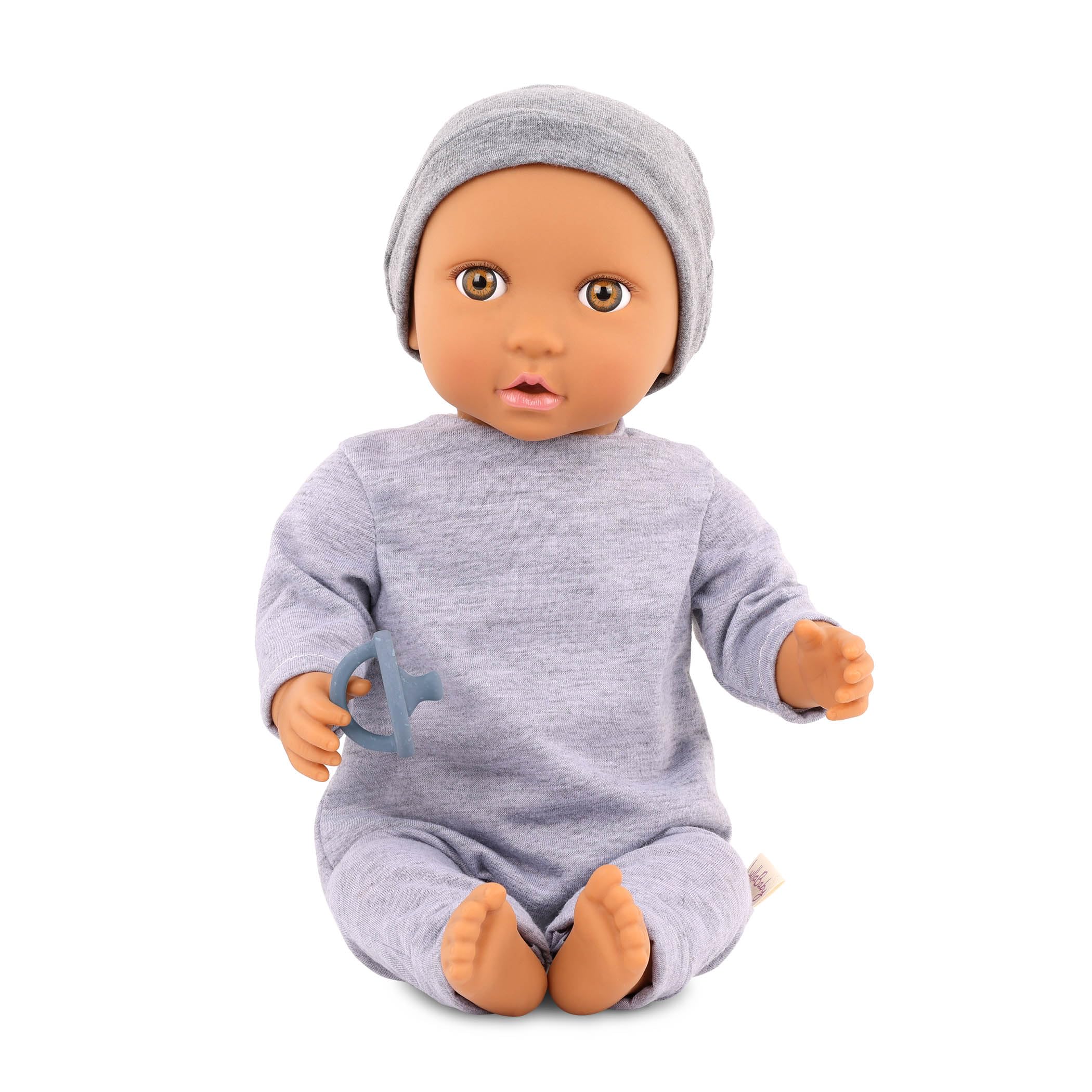 LullaBaby - Baby Puppe - Einteiler & Mütze - 36 cm Realistische Baby-Puppe - Haselnussbraune Augen & weicher Körper - Strampler & Schnuller-Zubehör - Pretend Play Spielzeug - Kinder 2 Jahre +