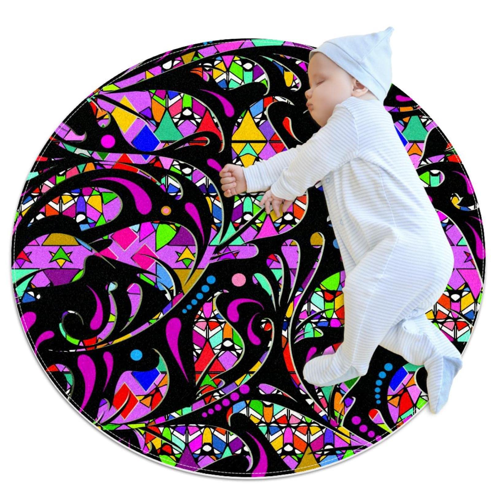 Alfombra redonda infantil y juvenil estampado floral paisley 80x80 cm