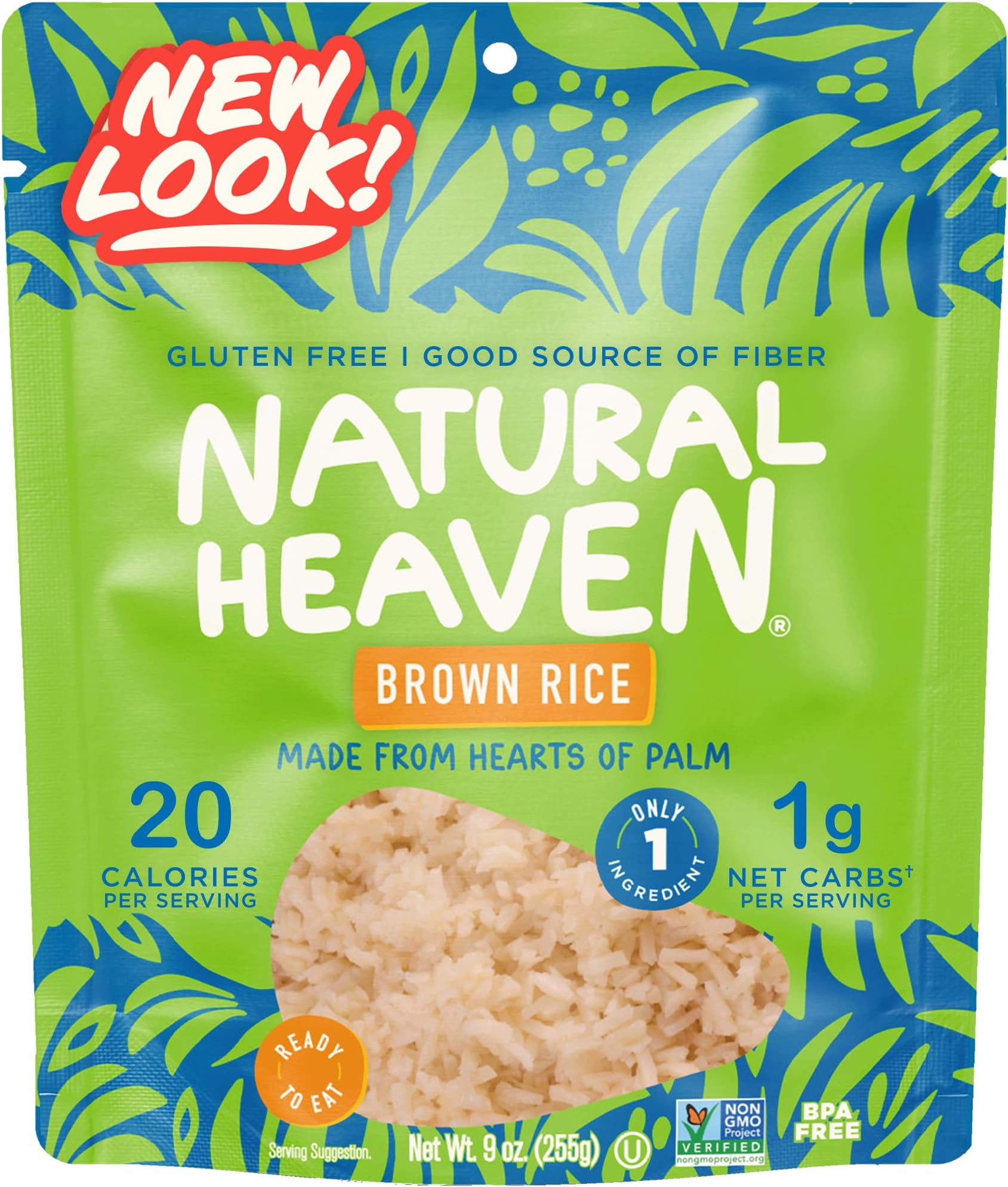 Natural Heaven Hearts of Palm Brown Rice | Gluten-Free | 4g of Carbs | High Fiber | Keto | Paleo | Vegan - Vacuum Packed - (9 Ounce - 1 Count)