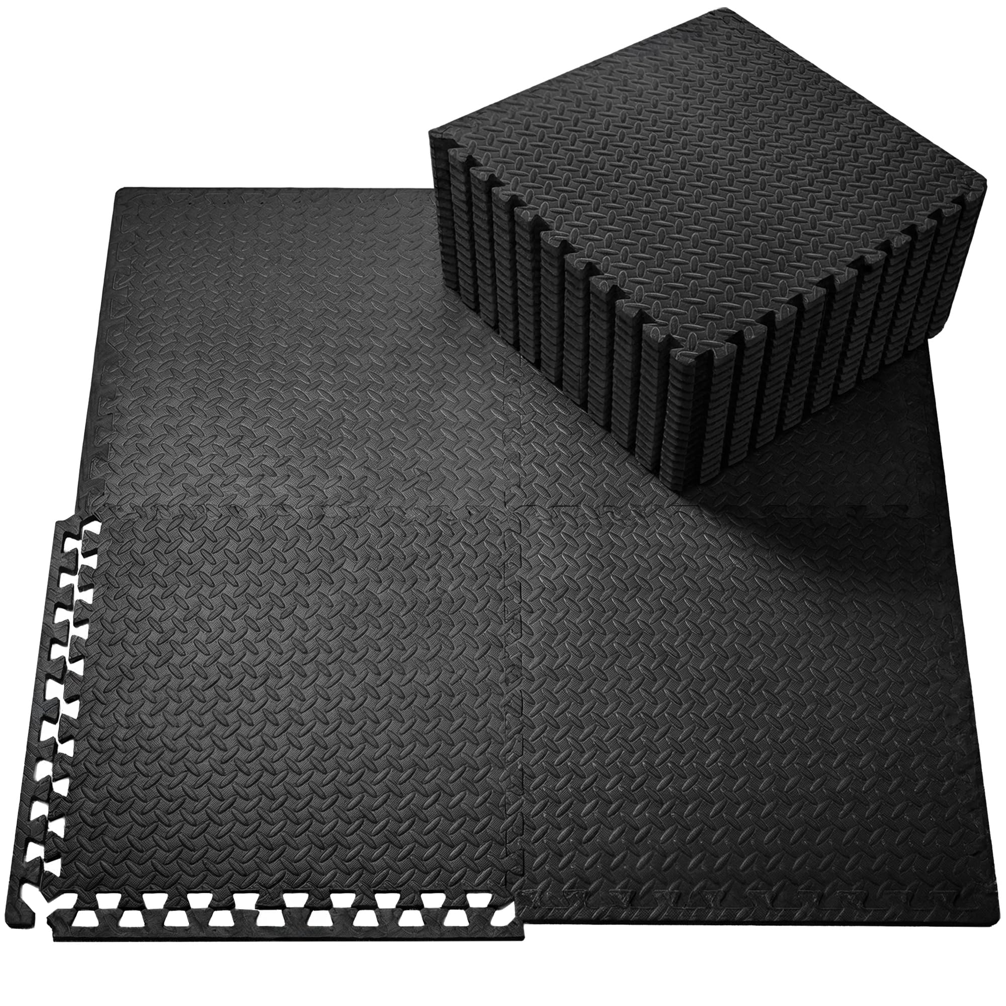 You vs You EVA Foam Mat Gym Floor Mat, Multipacks of 4 Foam Exercise Mats Interlocking Floor Tiles & Edging, Non-slip Home Workout, Padded 61cm x 61cm x 1cm Inc Adhesive Discs (Pack of 12 (48 sq ft))