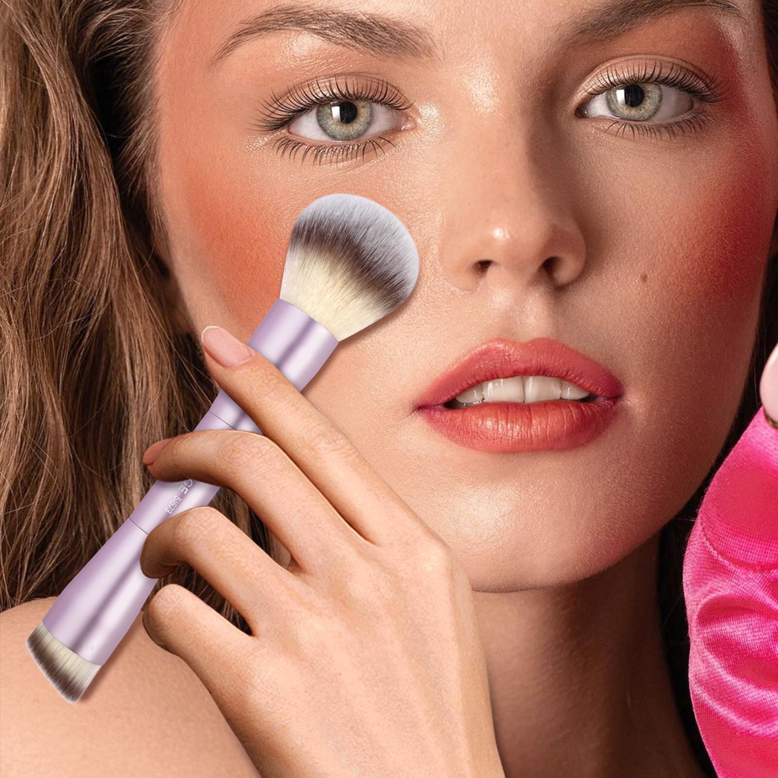 MAANGE Pennello per fondotinta, pennelli da trucco a doppia estremità, per applicare liquidi o in polvere, fard, crema, primer, per contouring, miscelazione, fondotinta, fard (rosa, 2 pezzi)