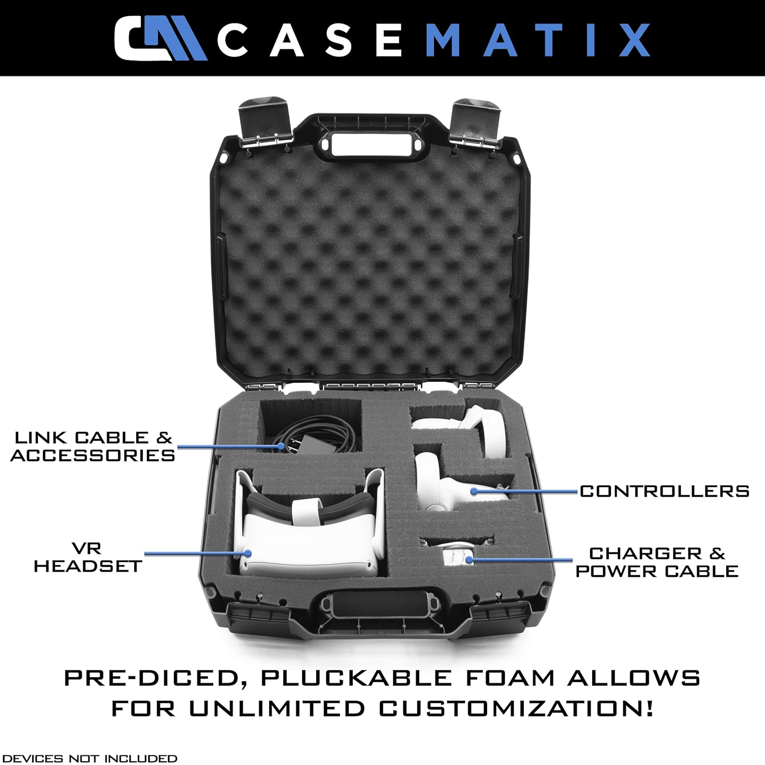 CASEMATIX Hard Case Compatible with Meta Quest 2 and Oculus Quest 2 VR Gaming Headset & Accessories - Hard Case with Customizable Foam fits Elite Strap and Other Accessories : Video Games