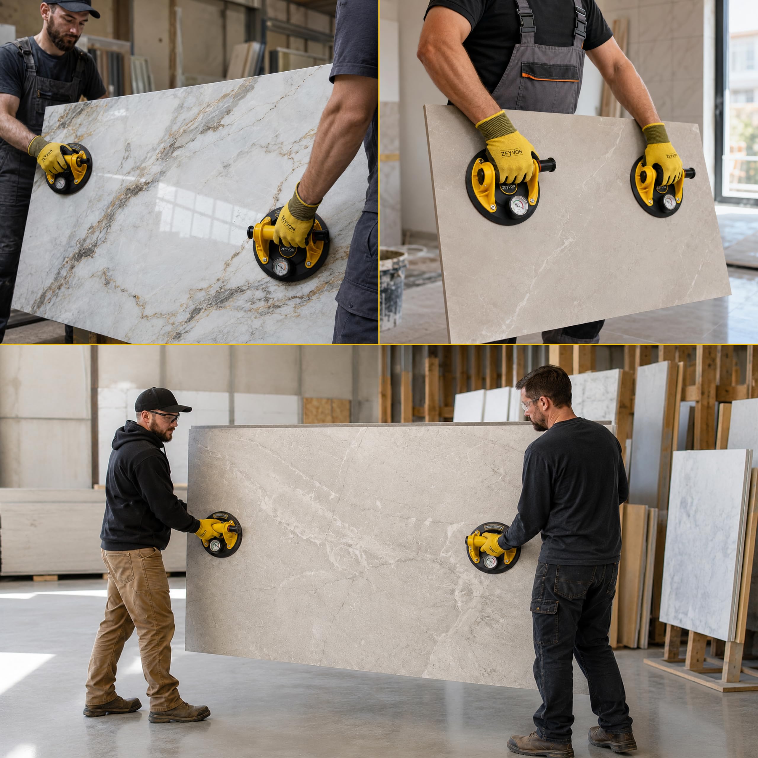 2x Ventosas para Cristal y Ventosas para Azulejos con Manómetro – Diámetro 200 mm – Carga Máx 200 kg por Ventosa – Profesionales para Cristal, Azulejos, Mármol y Superficies Lisas y Pulidas