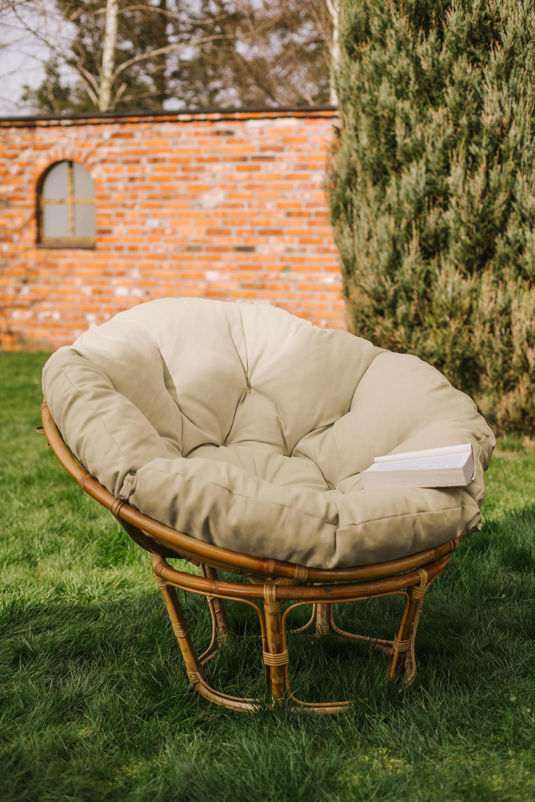 chilly pilley Papasansessel Rundkissen RundRattansessel Auflage Sesselkissen Gartenkissen Sitzkissen Garten Kissen Gesteppt mit Schlaufen (70cm, Creme)