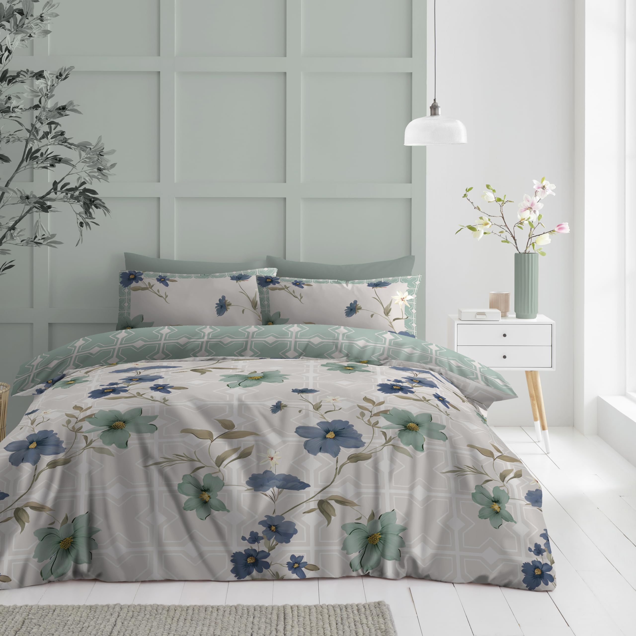 GC GAVENO CAVAILIA Botanical Duvet Cover Bedding Sets | 3Piece Polycotton Kingsize Duvet Cover Sets (220x230 Cm) | Reversible Geometric Quilt Covers Set With Pillowcases