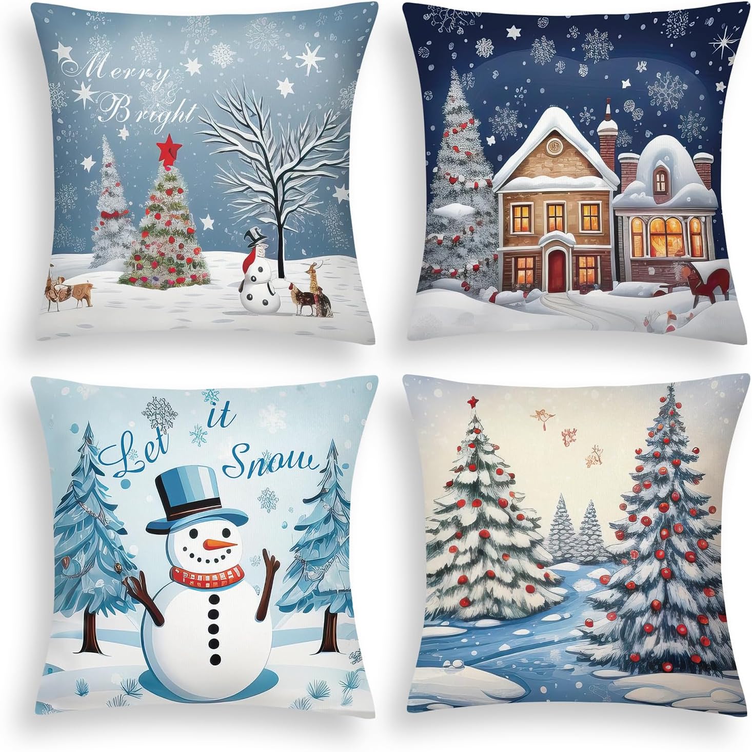 ARTHMOM Christmas Pillow Covers 18x18 Set of 4, Blue