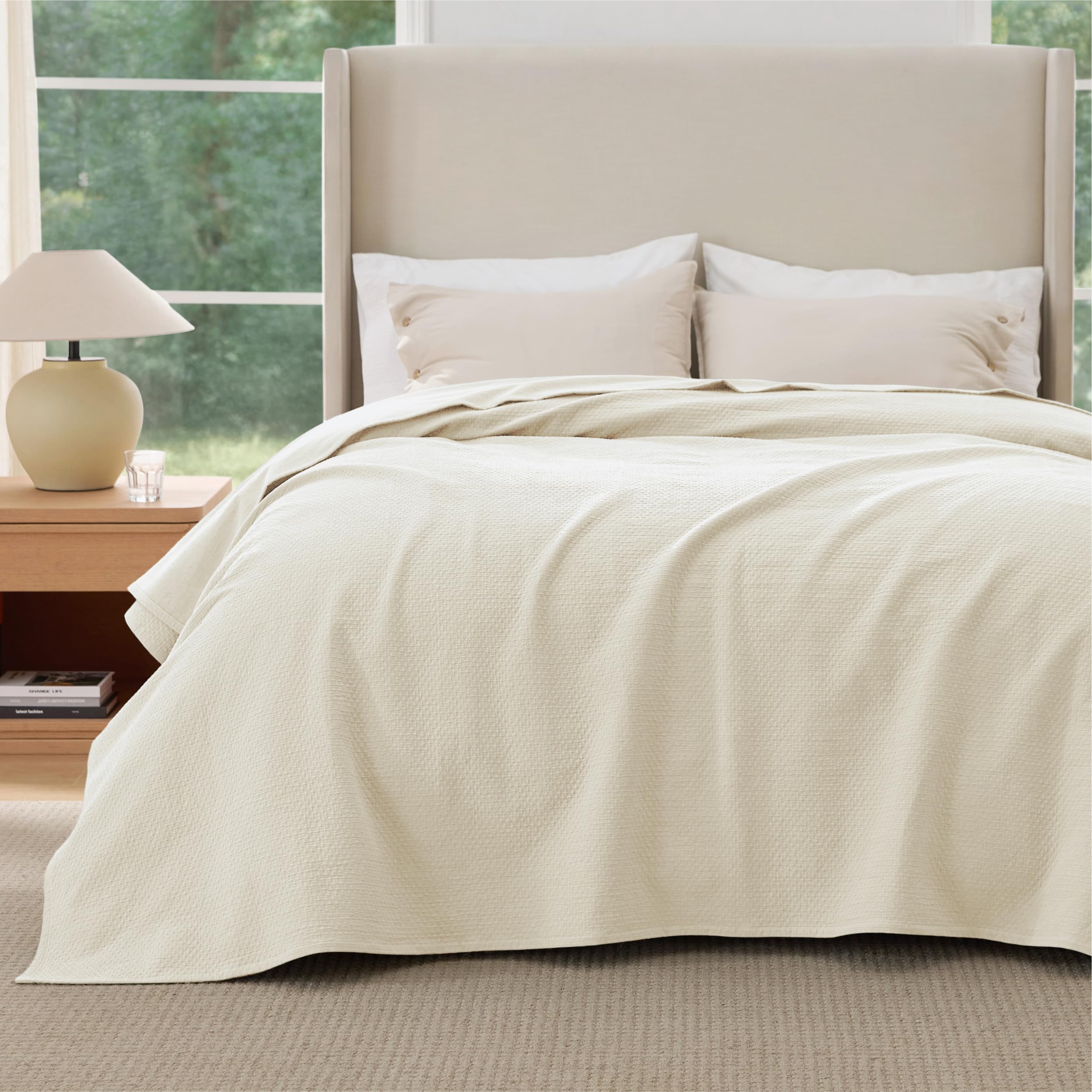 Bedsure 100% Cotton Sofa Pet Blanket - Queen Anti Scratch Throws for Pet Sofa Couch Bed, Double-Layer Breathable Lightweight Summer Quilted Bedspreads Coverlet Protector Decor, Cream 180x240cm