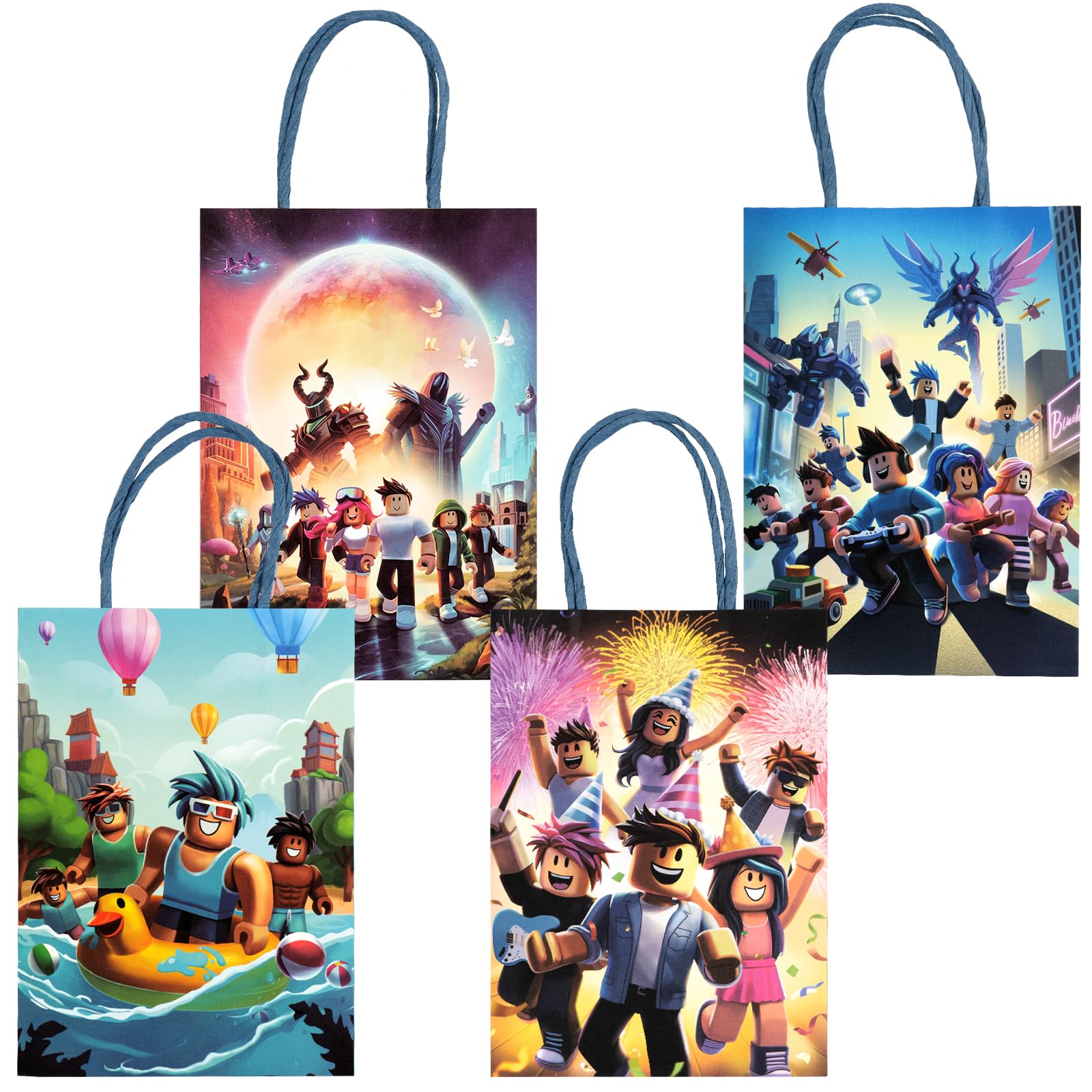16PCS Game Theme Party Gift Bags, Four Unique Designs Goodie Bags for Boys Girls Kids Gaming Party Favors Supplies Candy Treat Loot Exchange Gifting Goodies, Sturdy Extra Thick with Handle (Adventure, Small 8"x6")